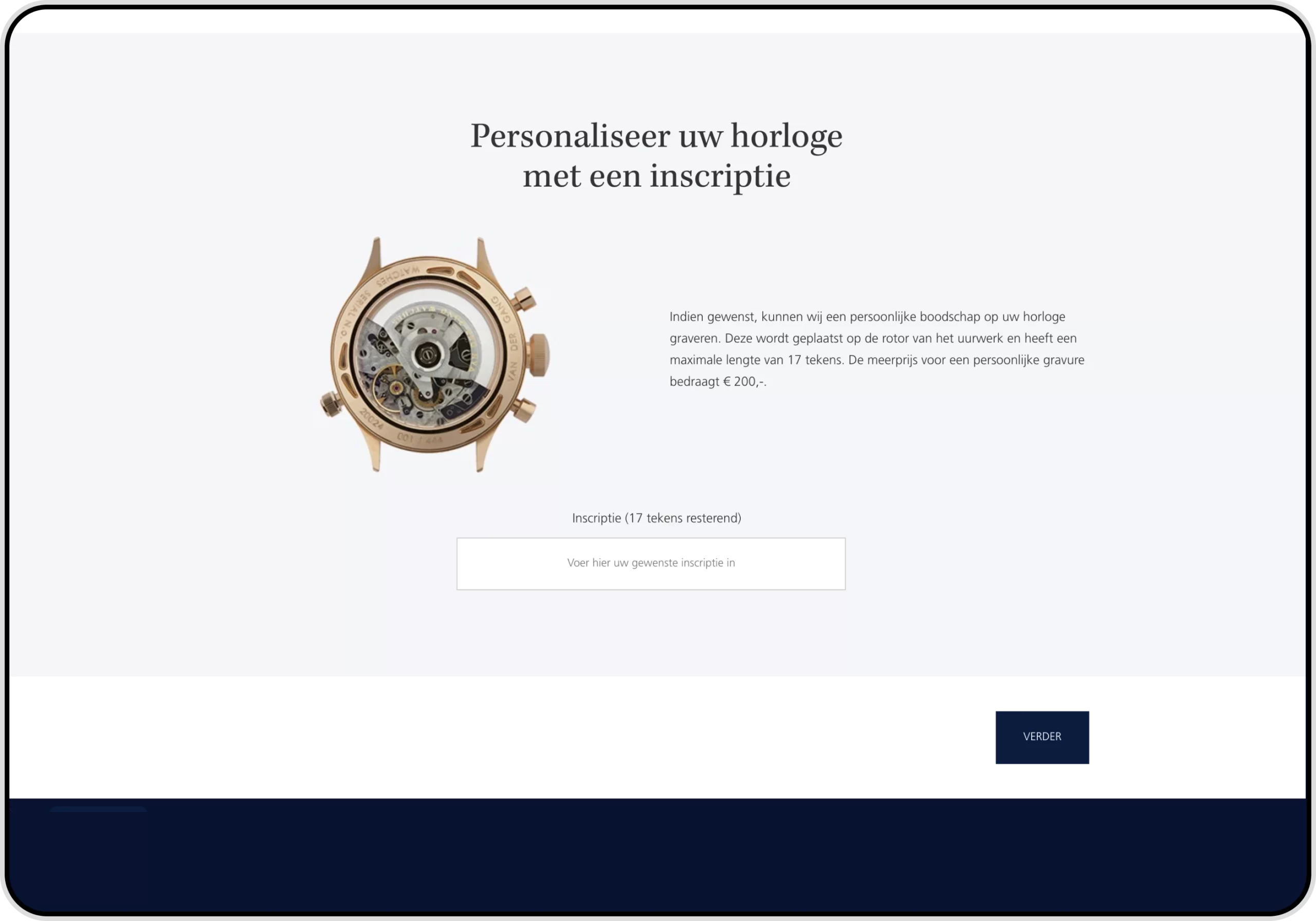 Screenshot of a webpage on the Van der Gang Watches website