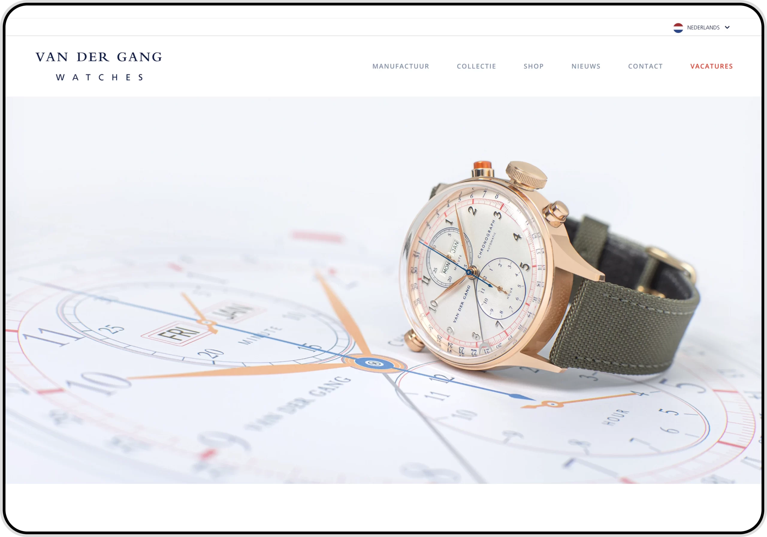 Screenshot of a webpage on the Van der Gang Watches website