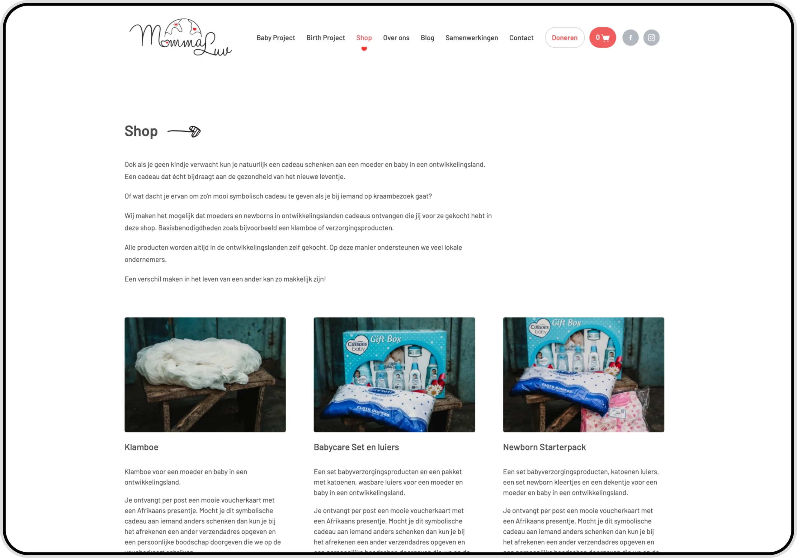 Screenshot of a webpage on the MommaLuv website