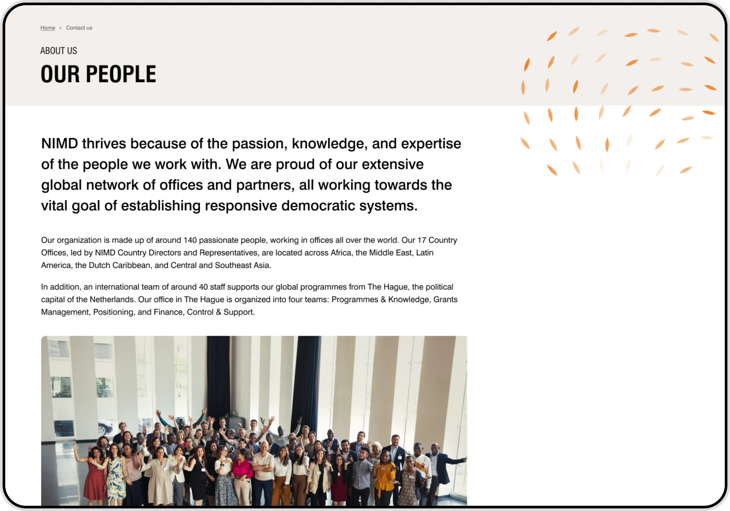 Screenshot of a webpage on the NIMD website