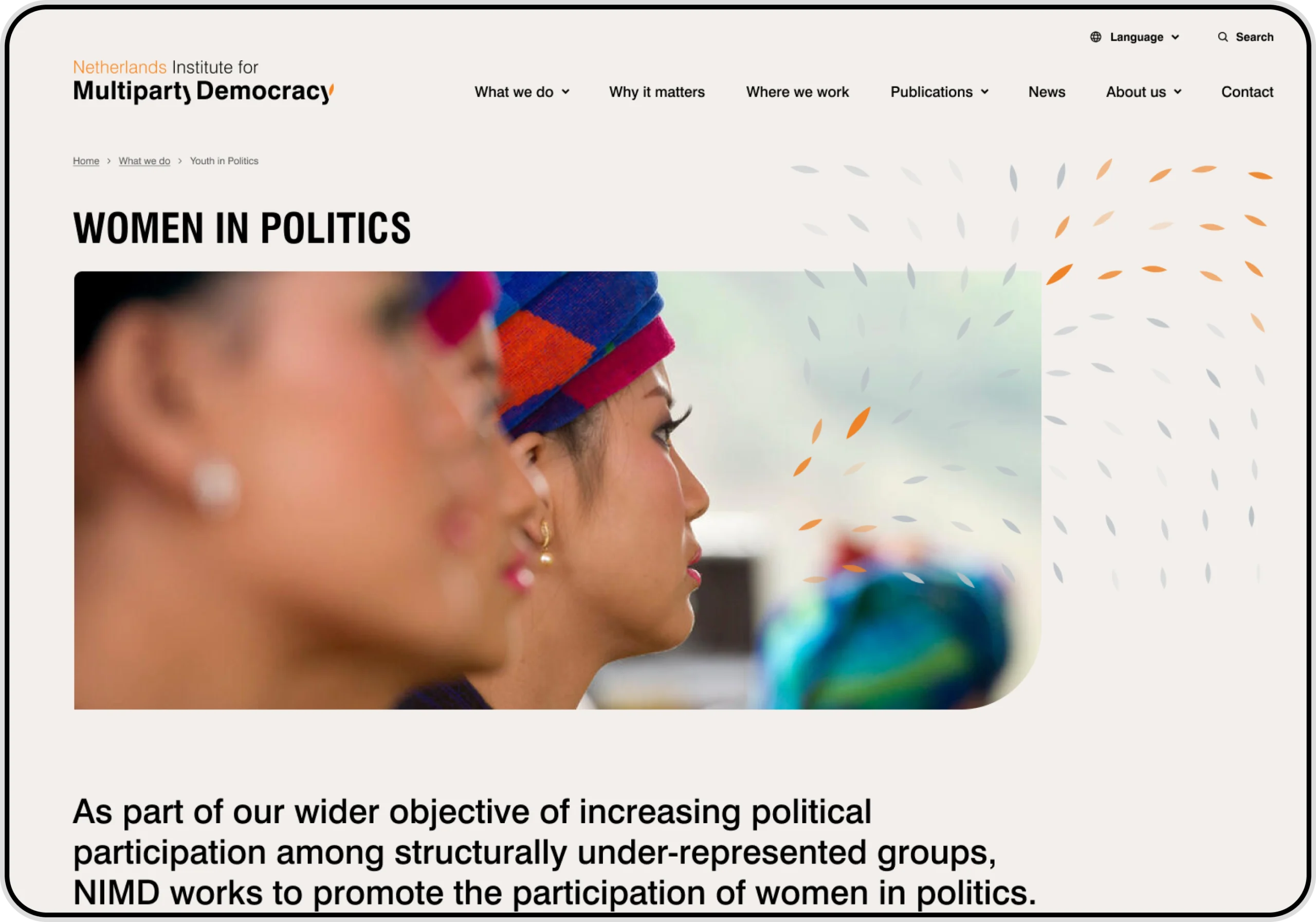 Screenshot of a webpage on the NIMD website