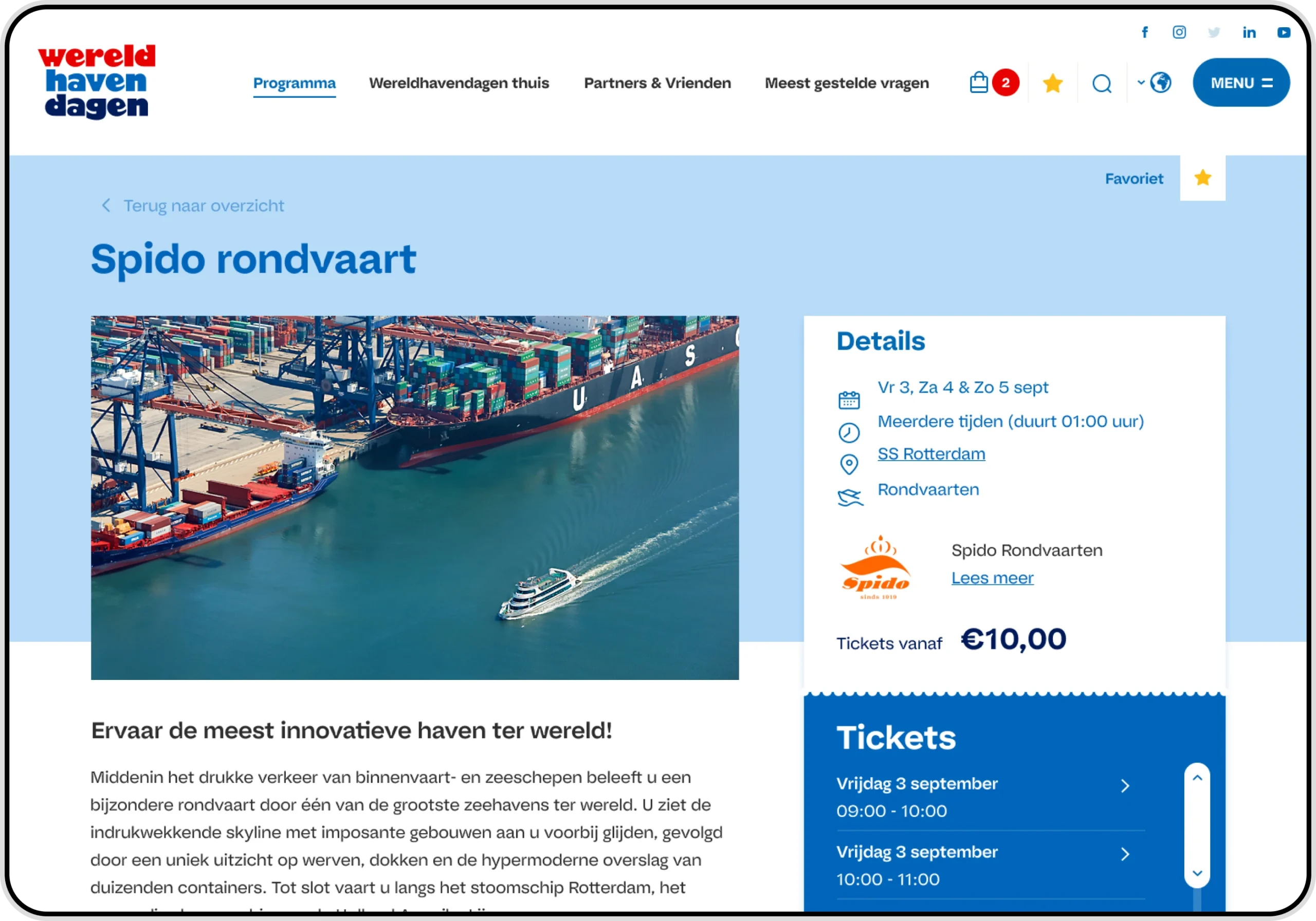 Screenshot of a webpage on the Rotterdam World Port Days website