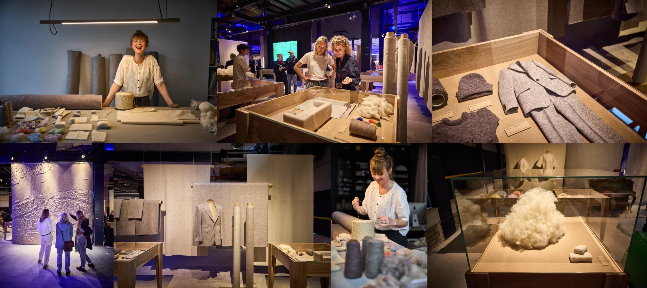 A collection of images showing Christien Meindertsma and/or her work at the 2023 Dutch Design Awards ceremony