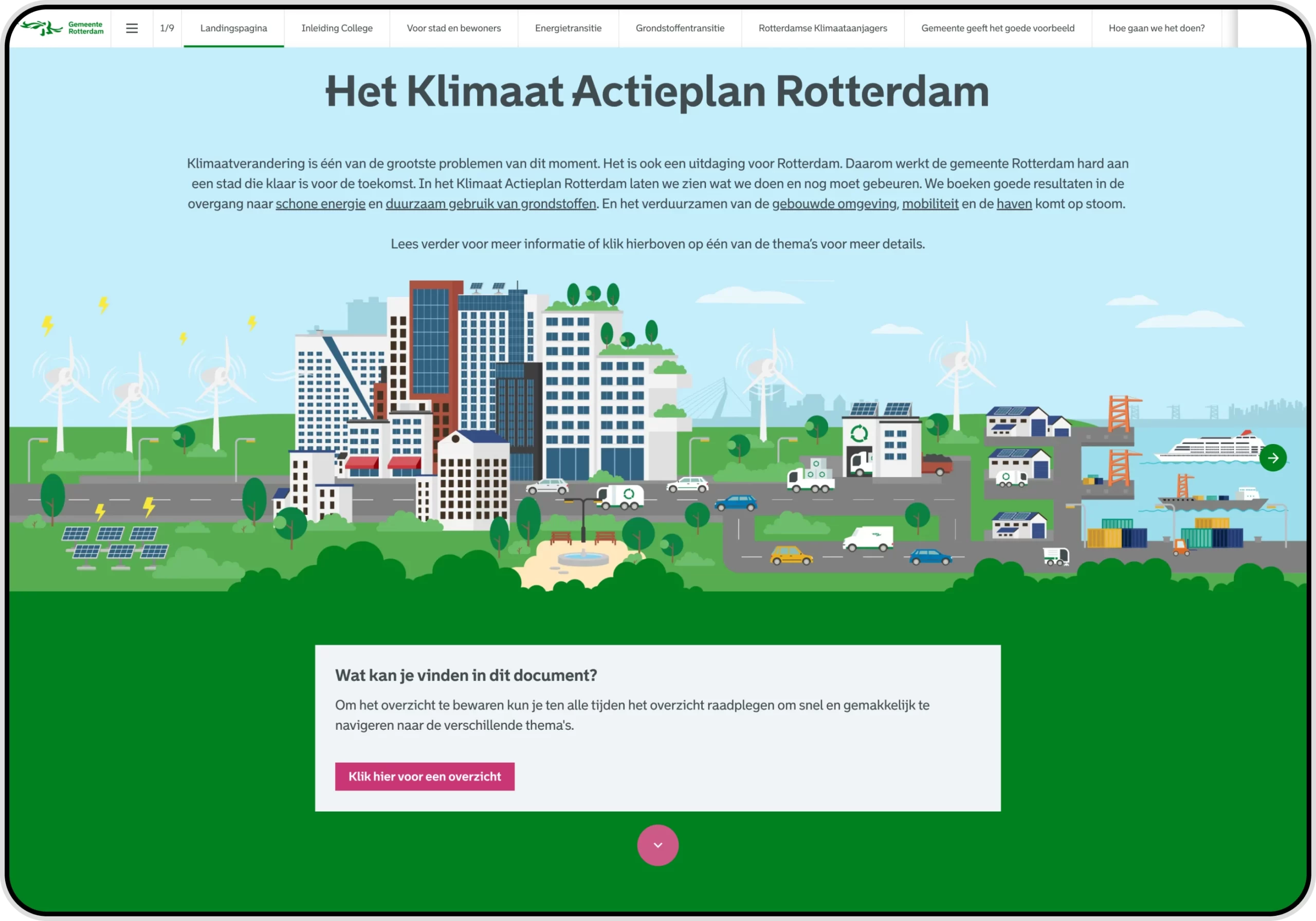 A screenshot of the Rotterdam Climate Action Plan webpage