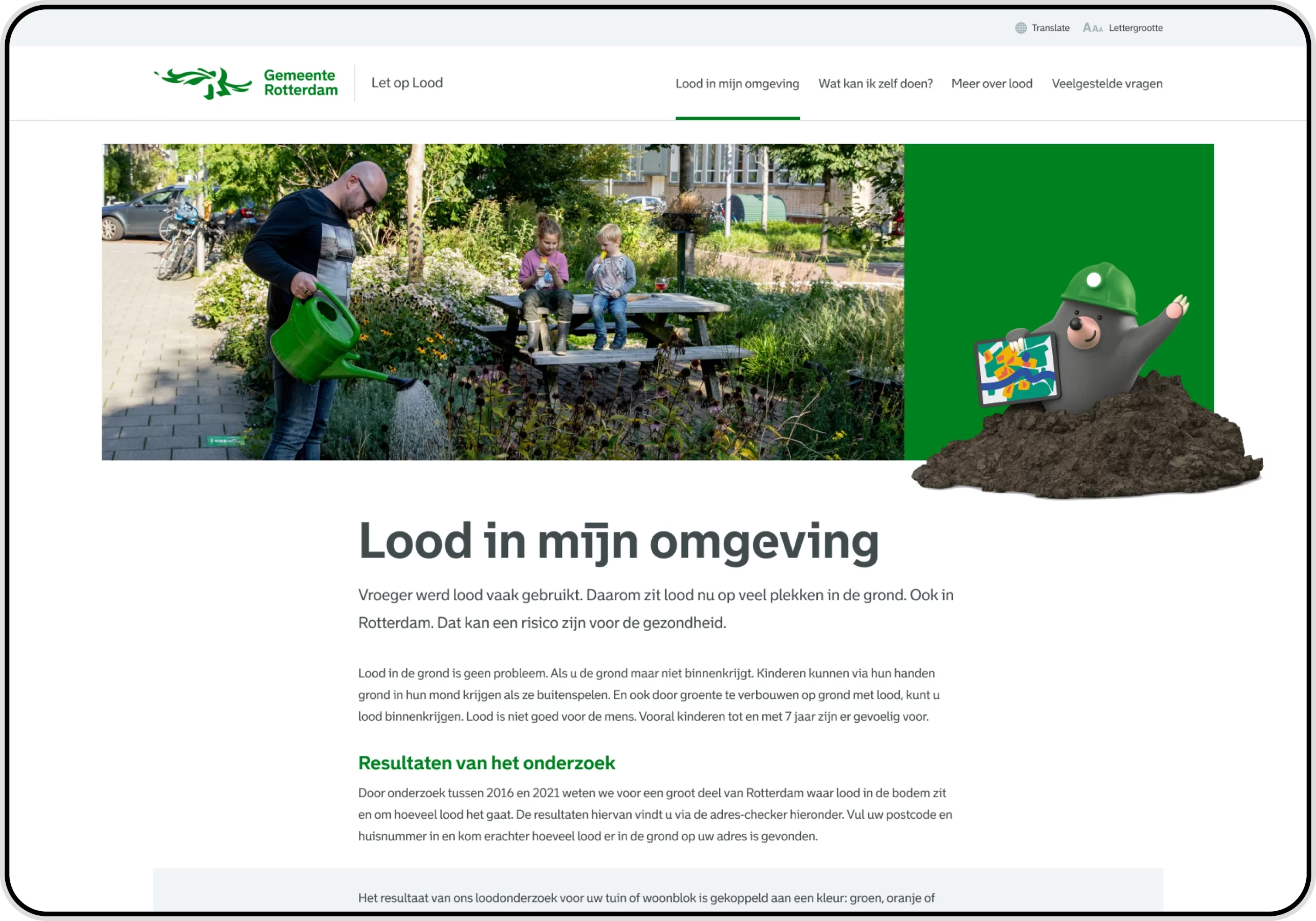 Screenshot of the take note of lead campaign webpage on the Rotterdam municipality website