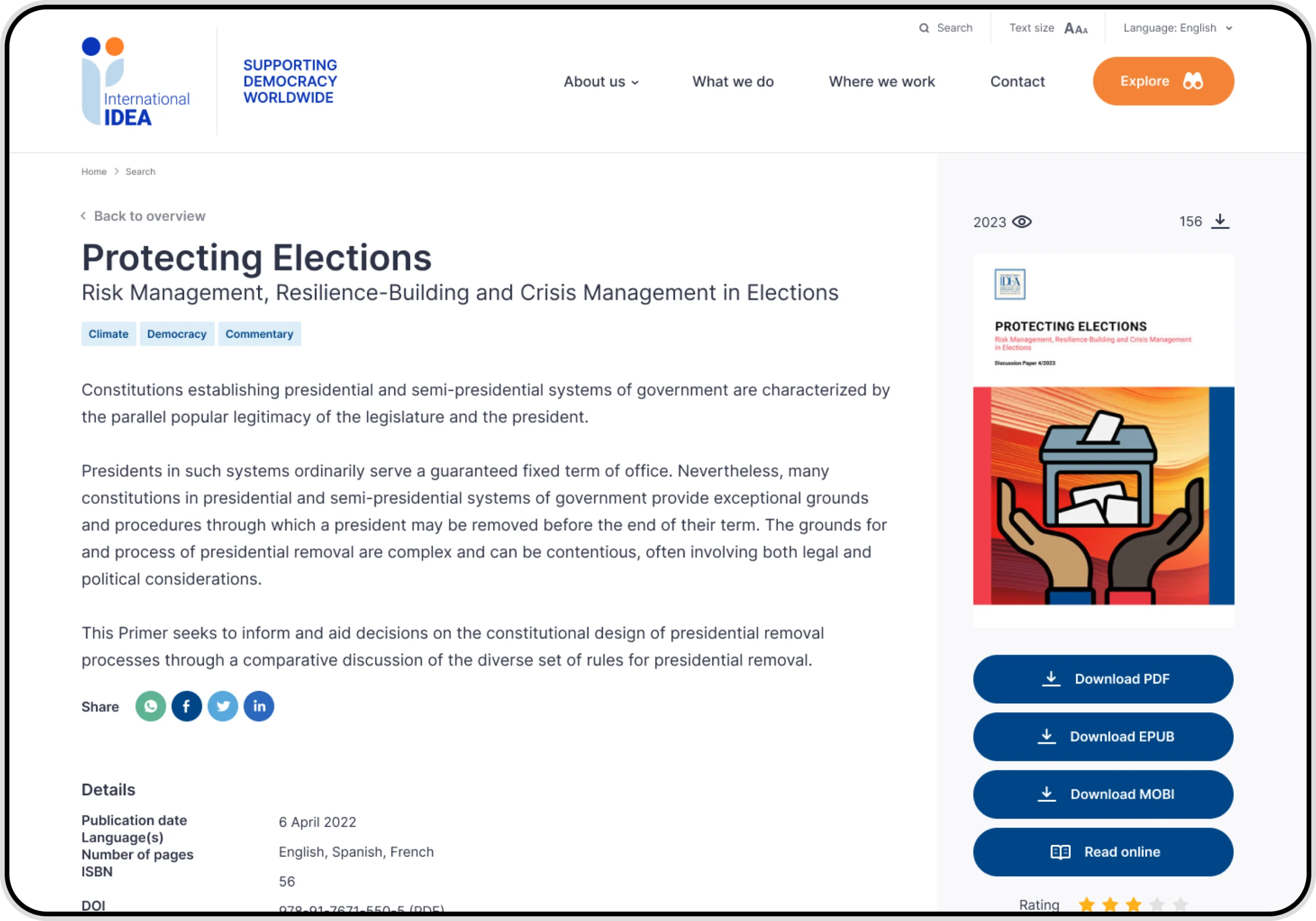 Protecting Elections webpage screenshot