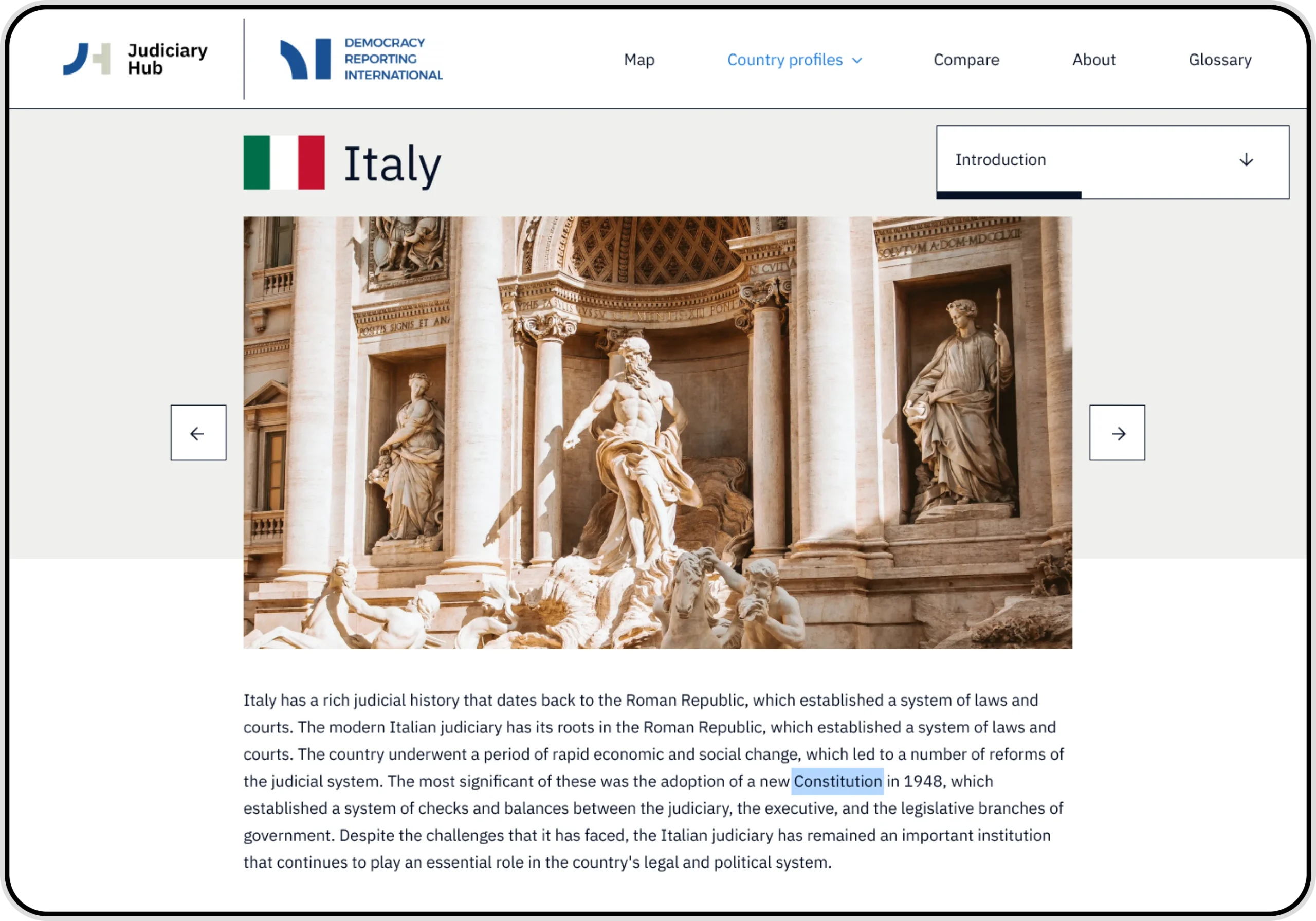 Screenshot of a webpage on the Judiciary Hub website