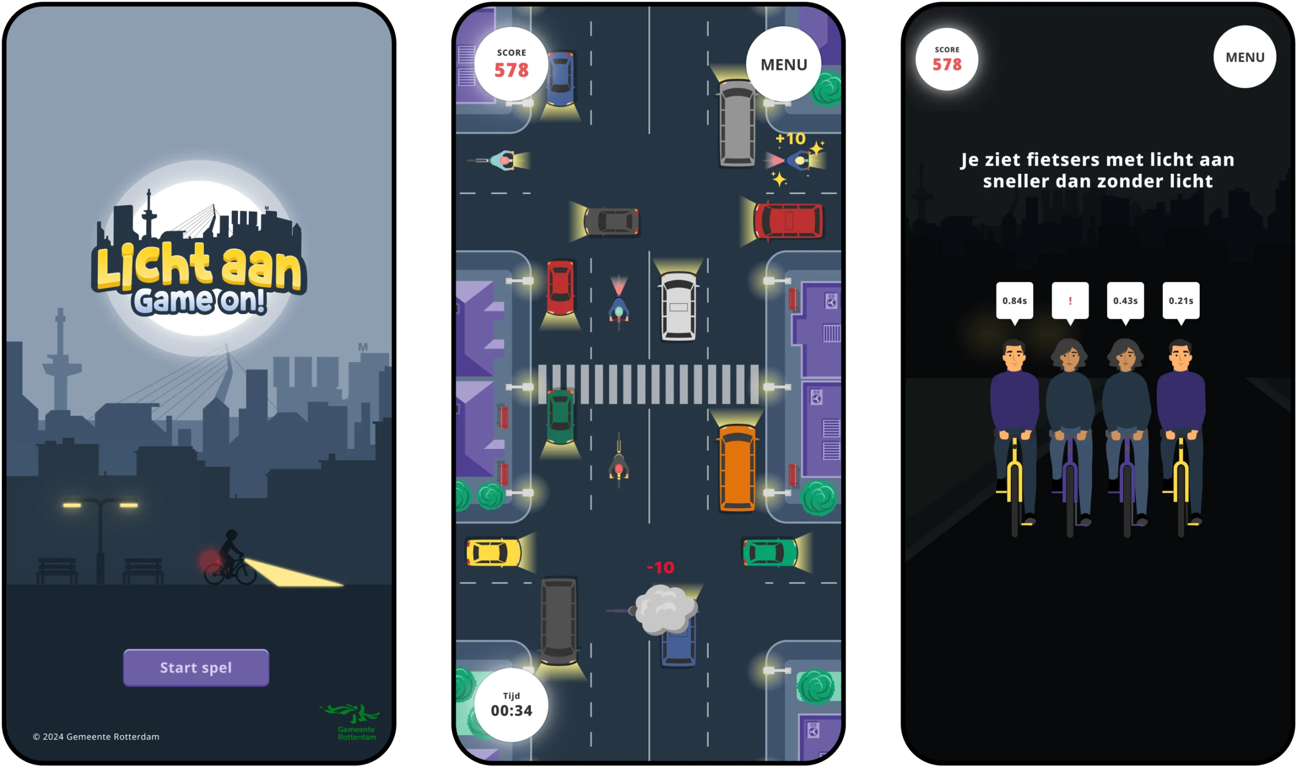 Three screenshots of the lights on game on game interface