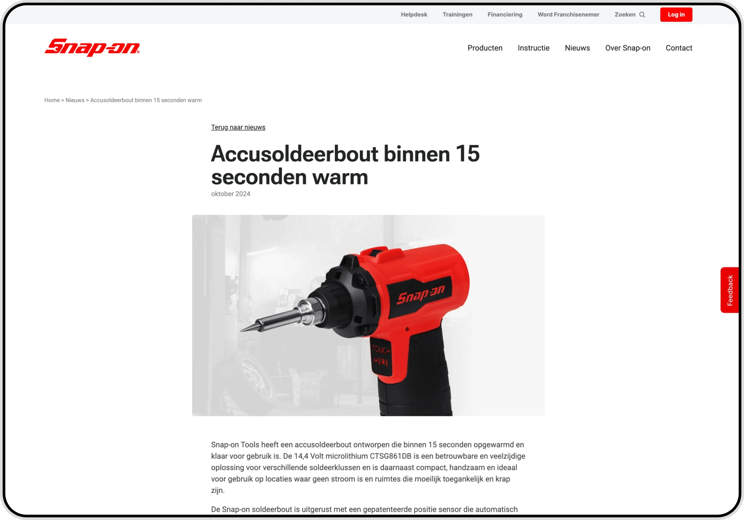 Screenshot of a webpage on the Snap-On website