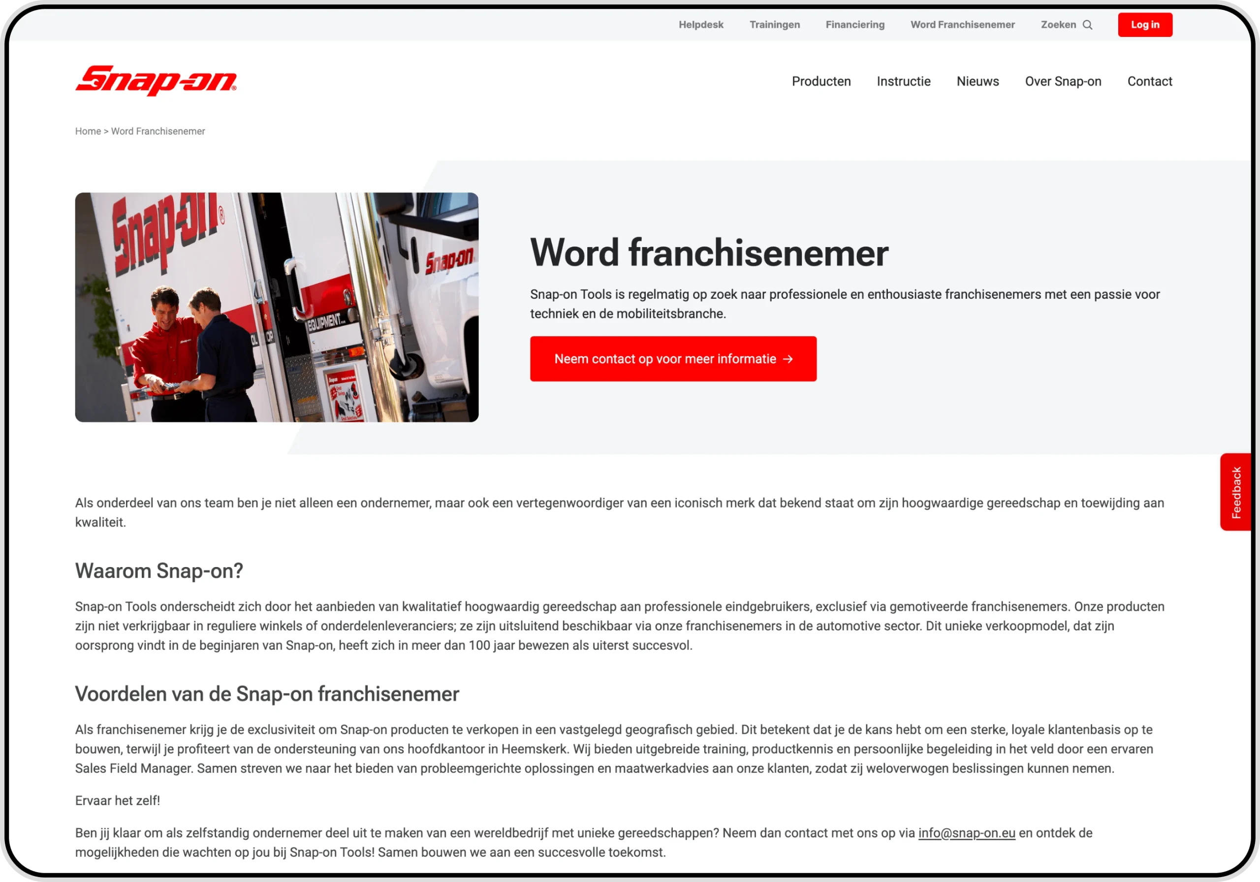 Screenshot of a webpage on the Snap-On website