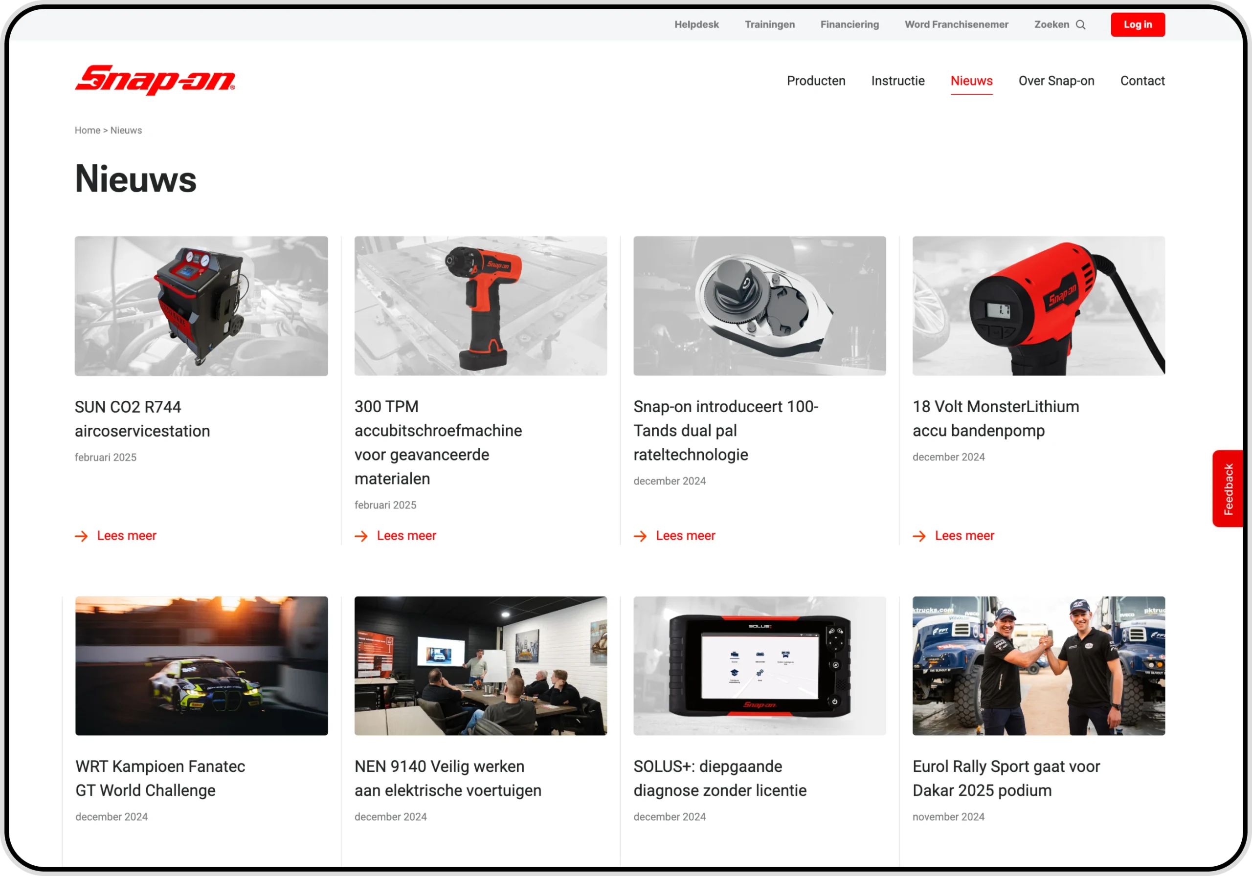 Screenshot of a webpage on the Snap-On website