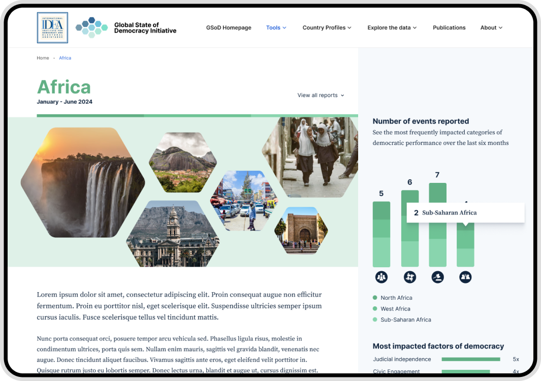 A screenshot of the Global State of Democracy webpage
