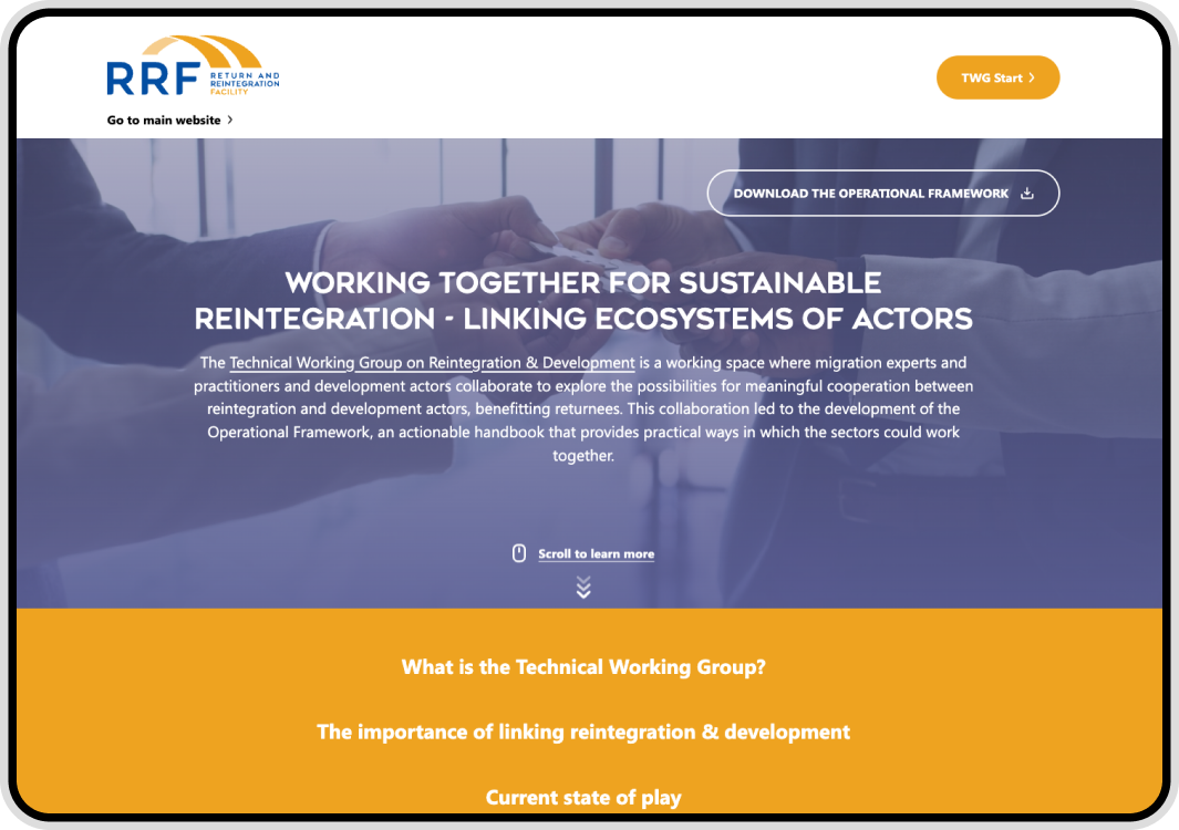Screenshot of a webpage on the Return and Reintegration Facility website