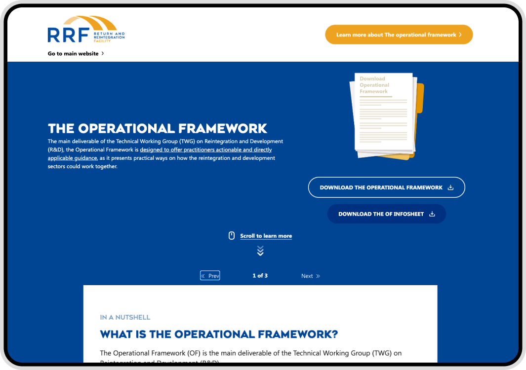 Screenshot of a webpage on the Return and Reintegration Facility website