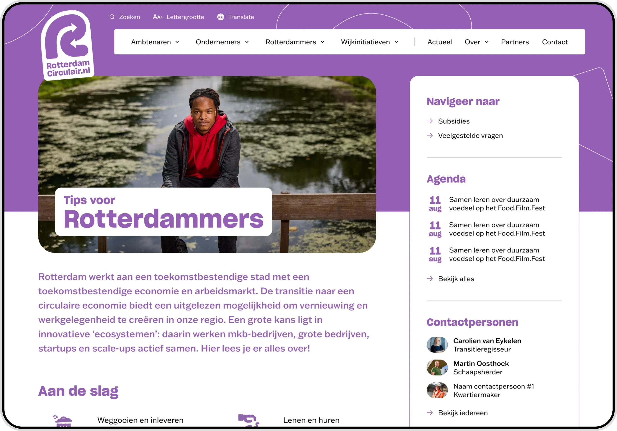 Screenshot of a webpage on the Rotterdam Circulair website