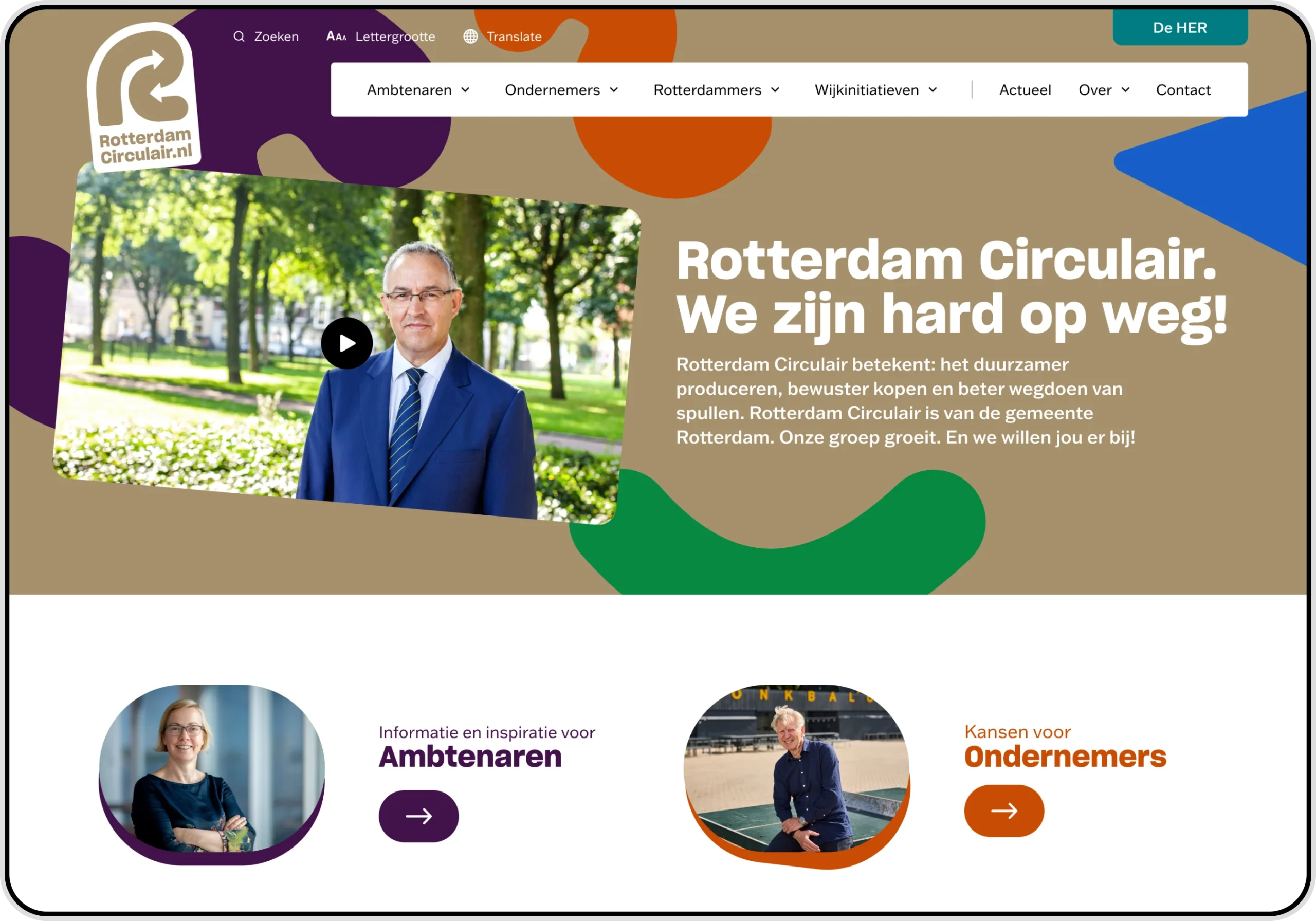 Screenshot of a webpage on the Rotterdam Circulair website